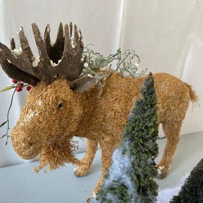 Lot # 595 Christmas Santa with Moose and Tree Decor 