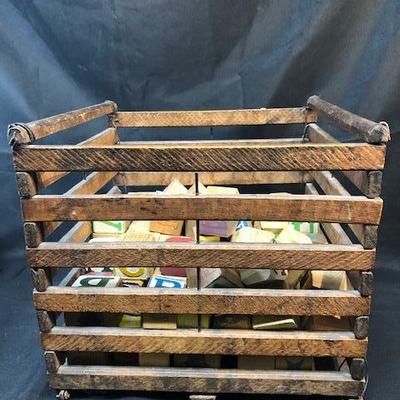 Vintage Wood Crate of Kids Blocks