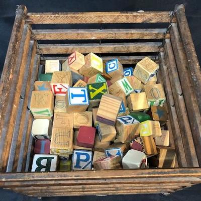 Vintage Wood Crate of Kids Blocks