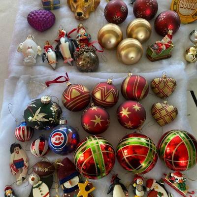 Lot # 602 Lot of Christmas Ornaments with storage container 