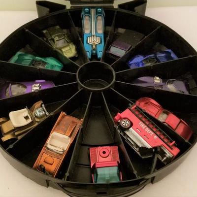 Lot #142  Vintage Hot Wheels Carry Case - total of 13 cars and 5 pins