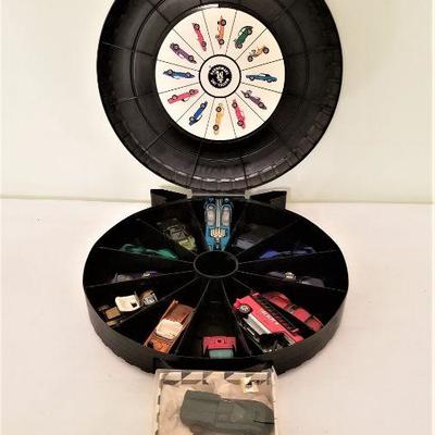 Lot #142  Vintage Hot Wheels Carry Case - total of 13 cars and 5 pins