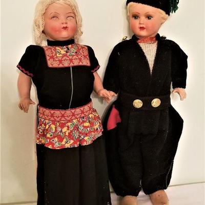 Lot #149  Pair of Vintage Dutch Dolls - Boy and Girl - Wooden Shoes