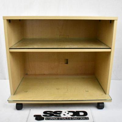 Rolling Cart with Glass Shelf Protectors. Wood Laminate