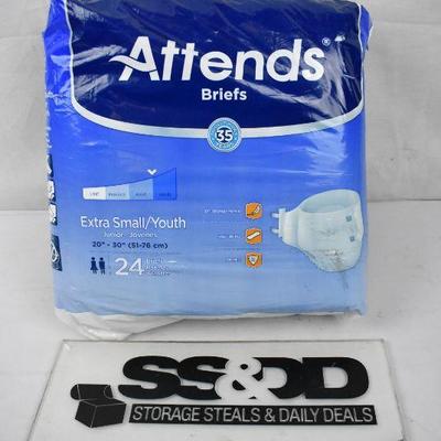 Attends Briefs Extra Small Youth package of 24. Open Package - New