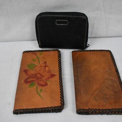 3 Leather Wallets, 2 look handmade