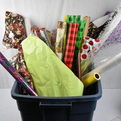 Large Blue Bin of Open Wrapping Paper