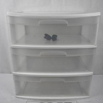 3 Drawer Wide Cart with Casters. Clear & White