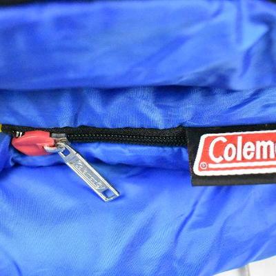 Coleman Sleeping Bag, Blue & Yellow, 2lb, 29"x60" No ties/Bag. Clean