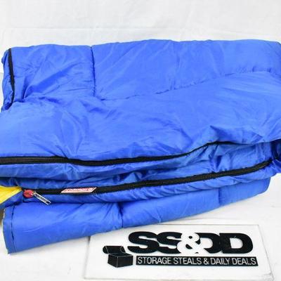 Coleman Sleeping Bag, Blue & Yellow, 2lb, 29"x60" No ties/Bag. Clean