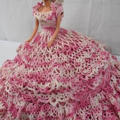 Barbie with Pink Hand Knit Dress and Knit Stand