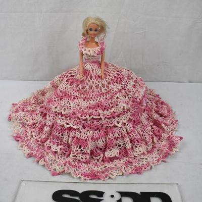 Barbie with Pink Hand Knit Dress and Knit Stand