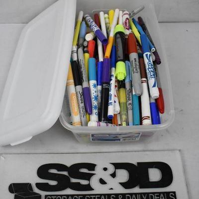 Clear Bin (6 qt size) of Markers & Sharpies
