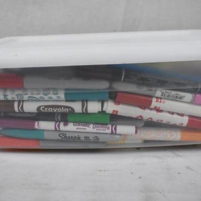Clear Bin (6 qt size) of Markers & Sharpies