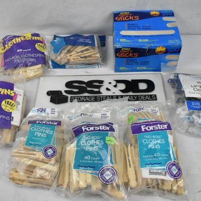 8 packages Clothes Pins & Jumbo Craft Sticks