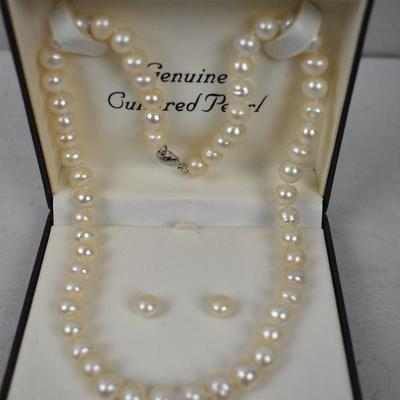 Fashion Watch & Cultured Pearls Necklace & Earrings Set