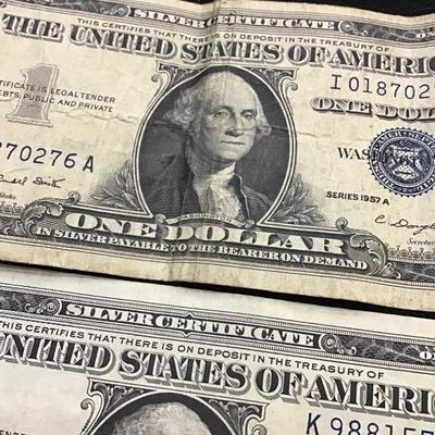 Lot of 2 1957 $1 One Dollar Silver Certificate- US Bill Currency 