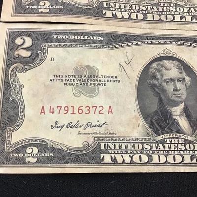 Lot of 2 1953 $1 Two Dollar Bill - Red Seal