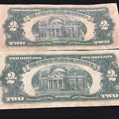 Lot of 2 1953 $1 Two Dollar Bill - Red Seal