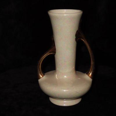 Vintage Opalescent Pottery Vase with Gold Gild Handles