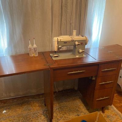 Vintage PFAFF Sewing Machine with Table and Notions