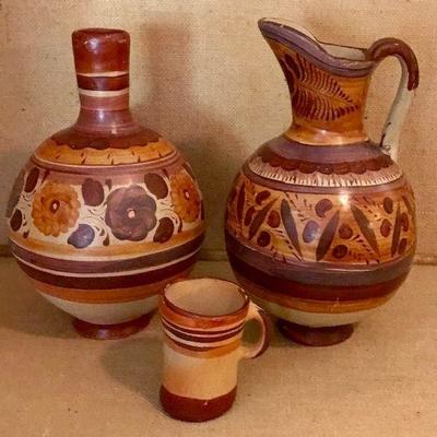 Mexican Olla and Pitcher Redware Pottery