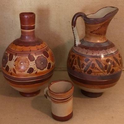 Mexican Olla and Pitcher Redware Pottery