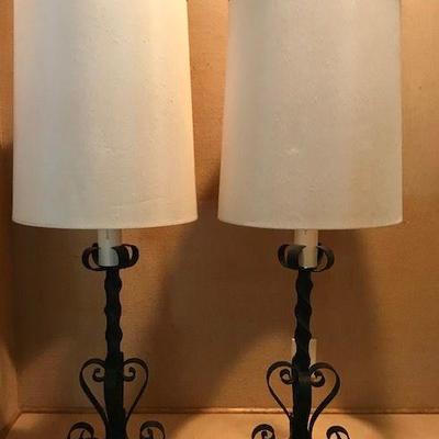 Two Vintage Wrought Iron Lamps