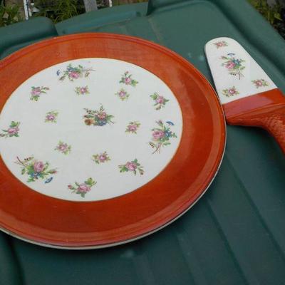 " vintage Japanese Cake serving dish and server".