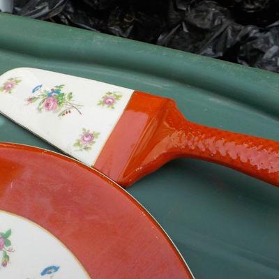 " vintage Japanese Cake serving dish and server".