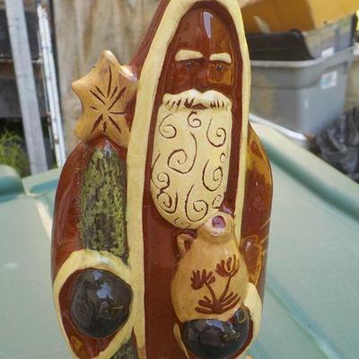 " Eldreth Pottery Cobalt Salt Glazed Santa" Red clay special.