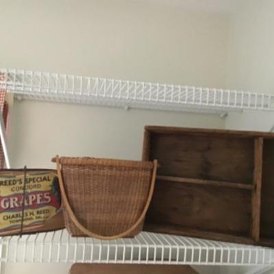 516:  Vintage Grape Carrier, Nantucket Style Basket and Pine Caddy 