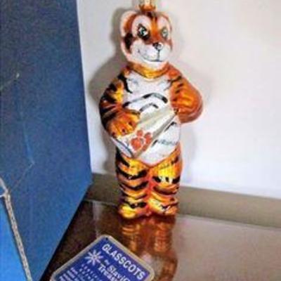 NEW in box Clemson Univ. Tiger Slavic Blown Glass Ornament 