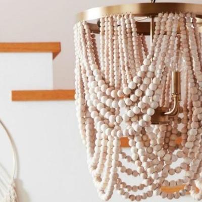 DRAPED BEADED CHANDELIER WHITEWASHED 4-LIGHT 