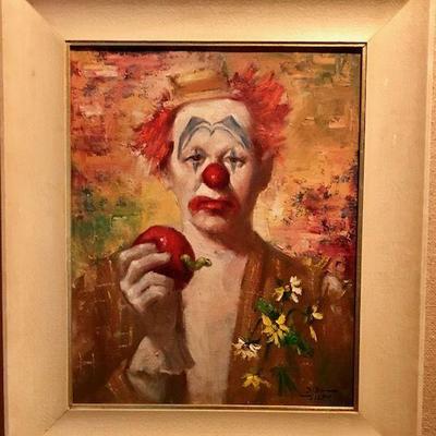 Deno Sider Clown Original Signed Oil Painting