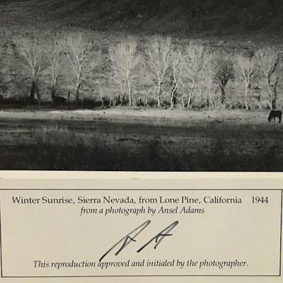 Ansel Adams Initialed Photo Winter Sunrise 1944 Reproduction