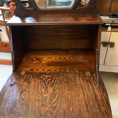 Antique Drop-Leaf Secretary Desk with Original Mirror