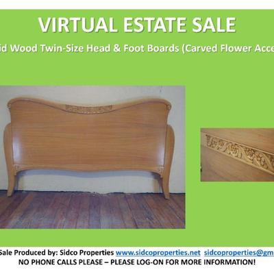Brown Head & Foot Boards - Twin Size - Carved Flower Accent