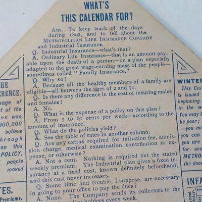 Metropolitan Life Ins. 1890 selling calendar. ( Real )