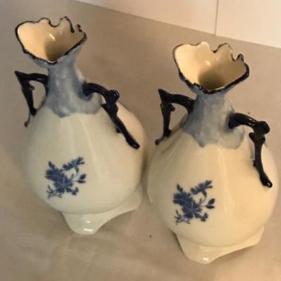 Lot#66 Pair of Blue and White Rose Bud Vases