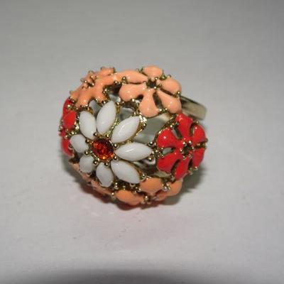 Orange Flower Bouquet Adjustable Ring