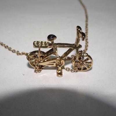 Gold Tone Bicycle Necklace 