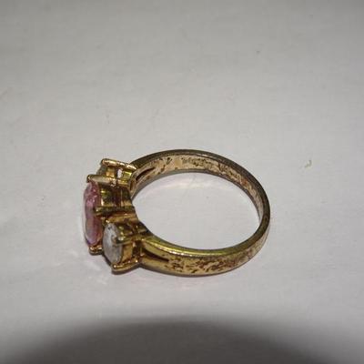 Pink Stone Ring, Gold Tone 