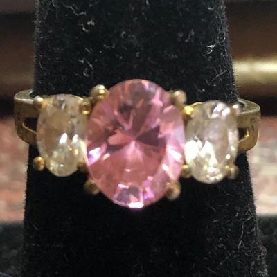 Pink Stone Ring, Gold Tone 