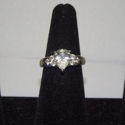 Solitaire Silver Tone simulated Diamond Ring 