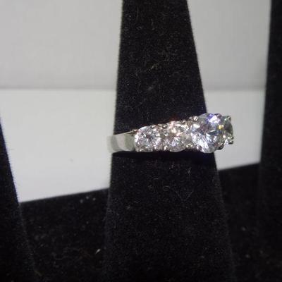 Silver Tone Simulated Cluster Diamond Ring 