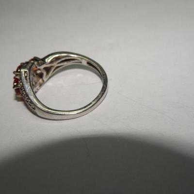 925 Sterling Silver Amber / Orange 3 Stone Ring
