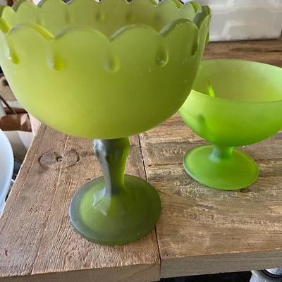 Pair of Vintage Matte green frosted glass vases