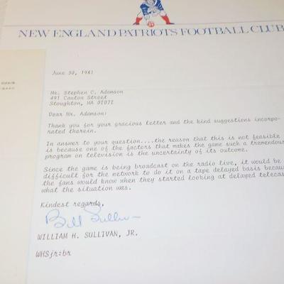 " 2 Collector signed letters Red Sox and Patriots.