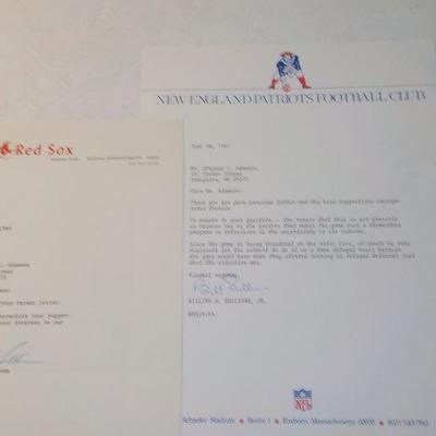 " 2 Collector signed letters Red Sox and Patriots.